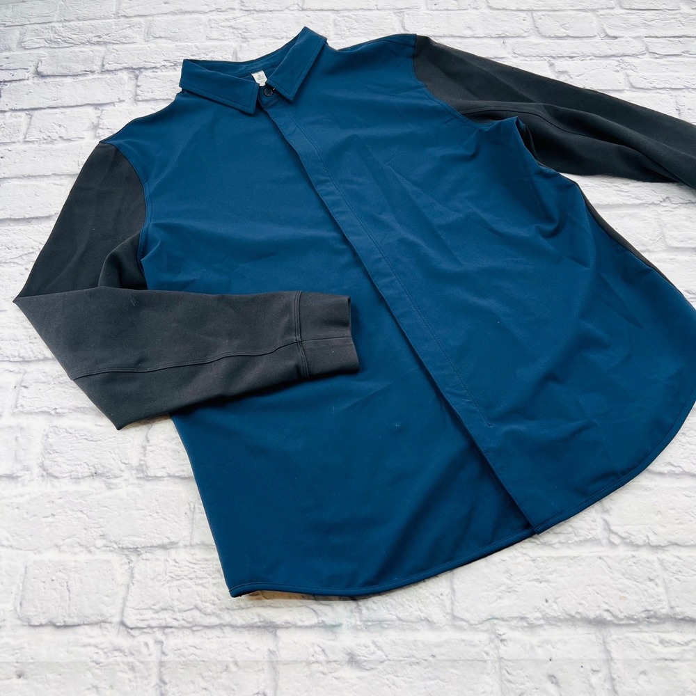 Lululemon Mainstay Hybrid Button Up Shirt Dark Blue Black Long Sleeve XL Dressy